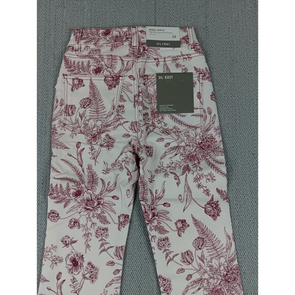DL1961 Mara Ankle Jeans 23X27 White/Red High Rise Instasculpt Stretch Floral - Picture 10 of 16